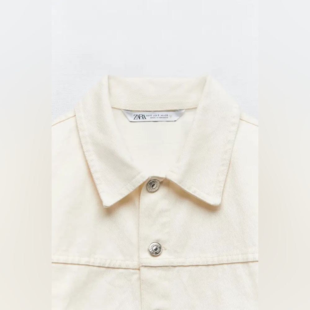 NWT Zara Denim TRF Shimmery Playsuit Oyster White Size Small - Picture 6 of 11
